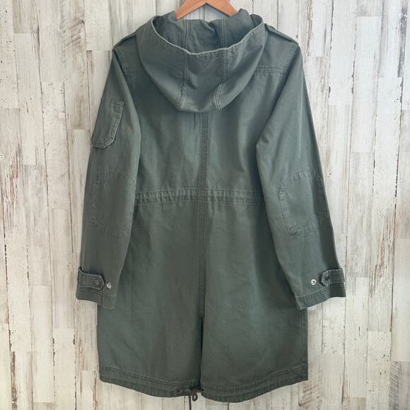 No Boundaries Long Utility Jacket Jr Large Coat Military Green Y2K Grunge EUC - Picture 2 of 9